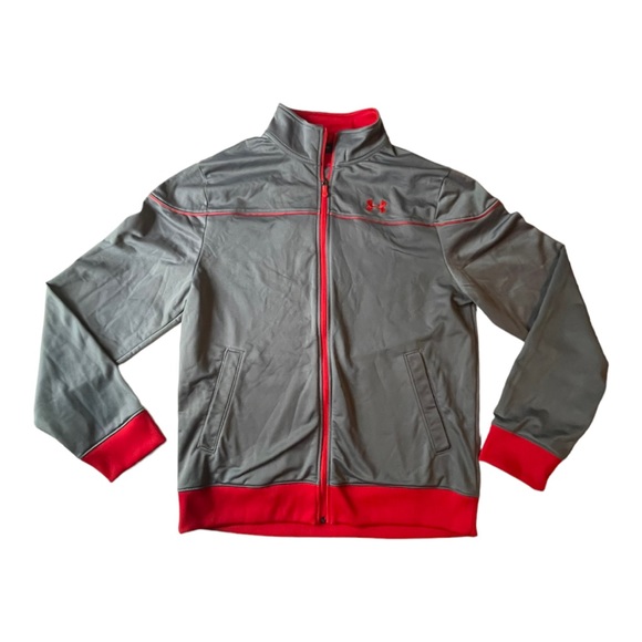 Under Armour Full Zip Wind Jacket Mens Size XL Regular Red Gray Polyester - Picture 1 of 9
